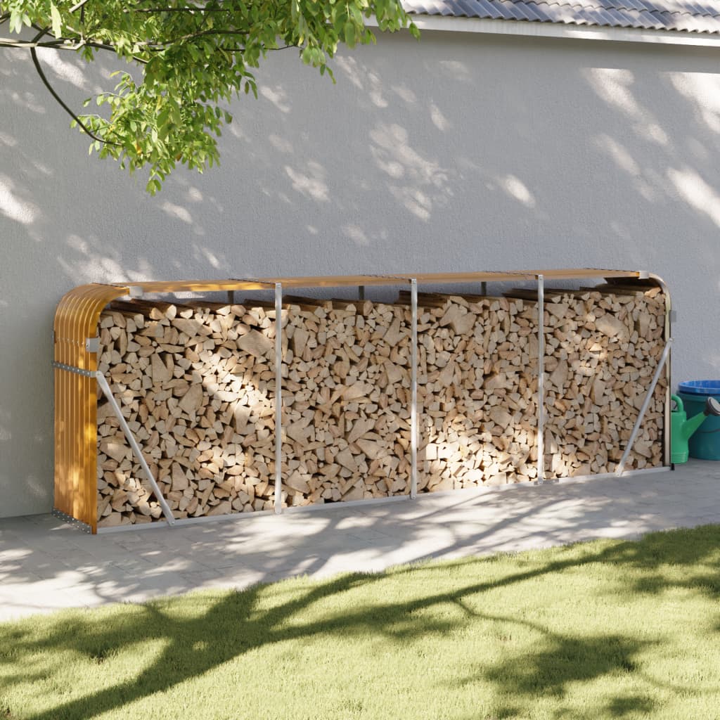 Log Holder Light Brown 300x45x100 cm Galvanised Steel - Charlotte Dunes