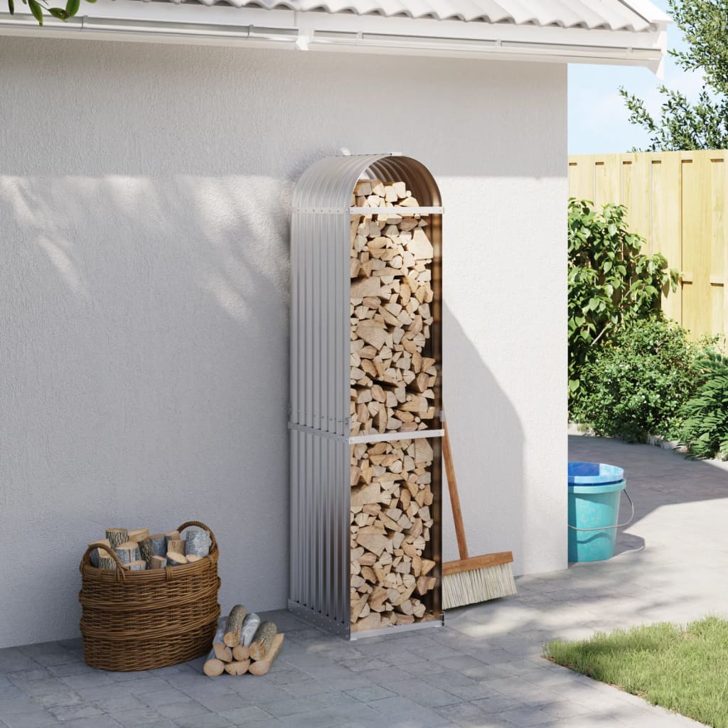 Log Holder Silver 40x45x170 cm Galvanised Steel - Charlotte Dunes