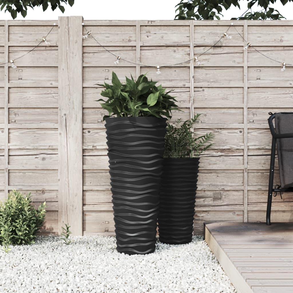 Planter with Removable Inner Anthracite 18/45 L PP Grooved Look - Brittle & Co