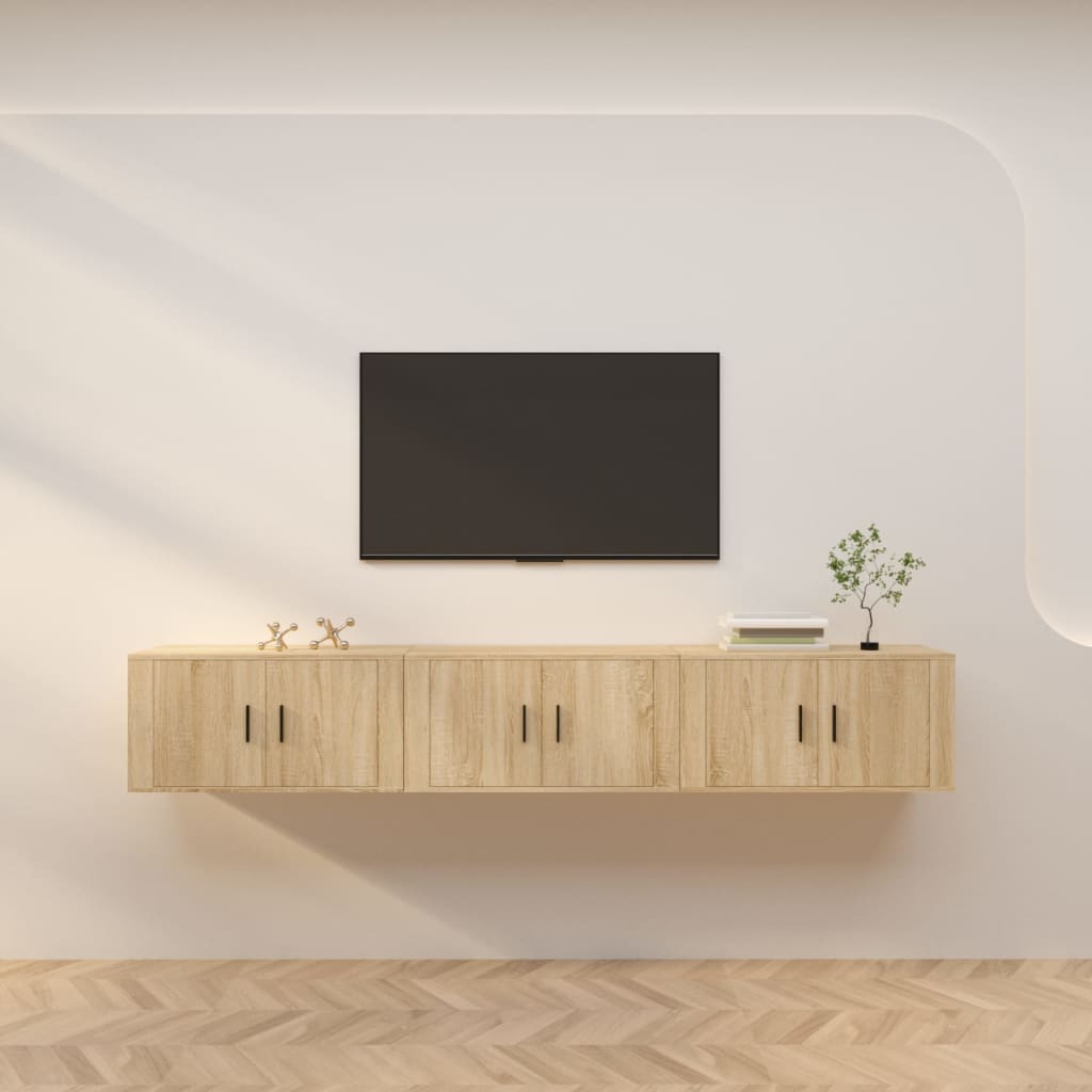 Wall-mounted TV Cabinets 3 Pieces Sonoma Oak 80x34.5x40 cm - Sid & Sam
