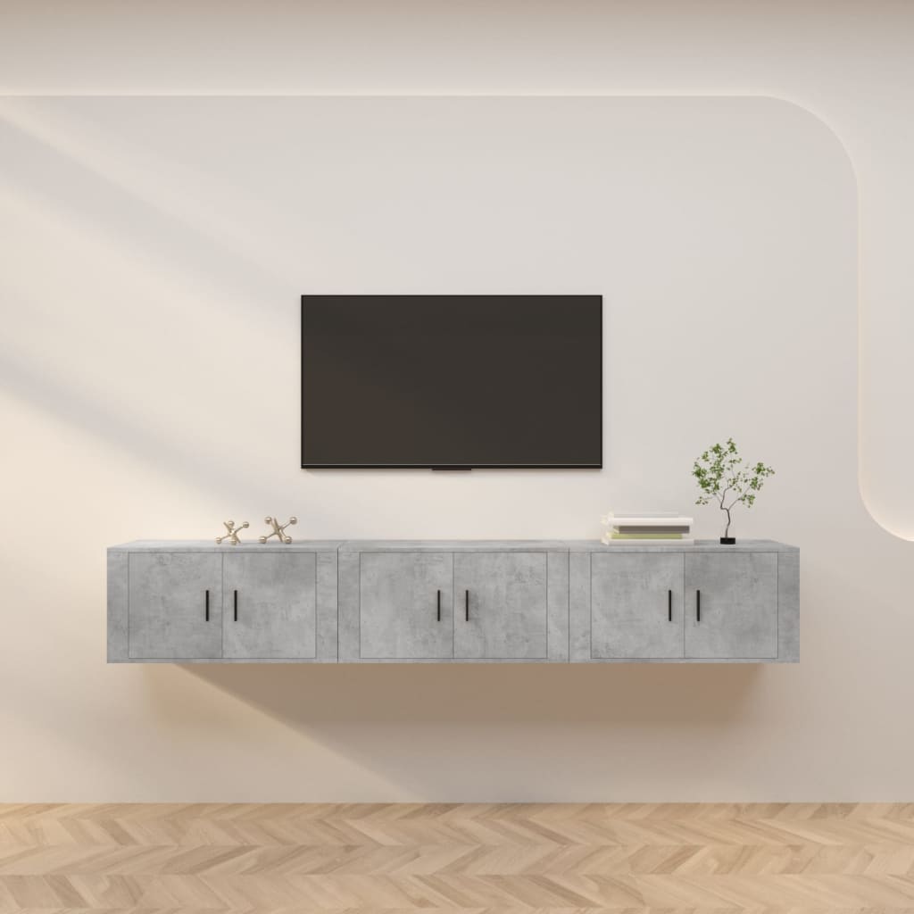 Wall-mounted TV Cabinets 3 Pieces Concrete Grey 80x34.5x40 cm - Sid & Sam