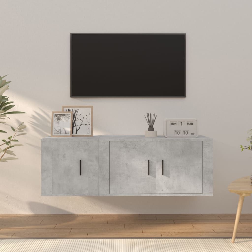 2 Piece TV Cabinet Set Concrete Grey Engineered Wood - Merkel Designers