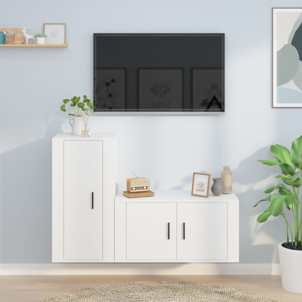 2 Piece TV Cabinet Set White Engineered Wood - The Home Maker