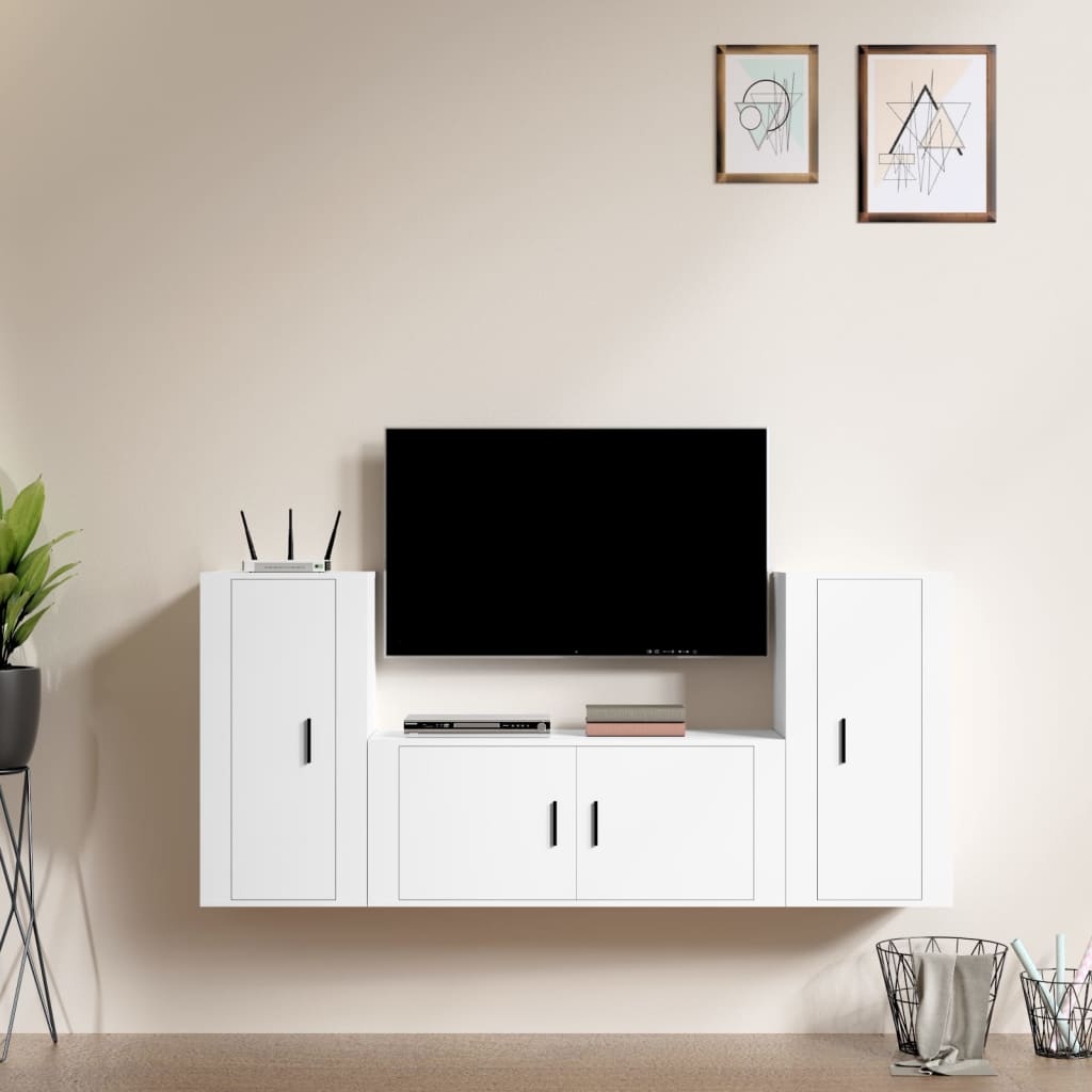 3 Piece TV Cabinet Set White Engineered Wood - Merlin Deals