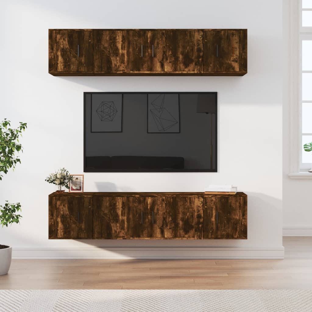 6 Piece TV Cabinet Set Smoked Oak Engineered Wood - Design Hut