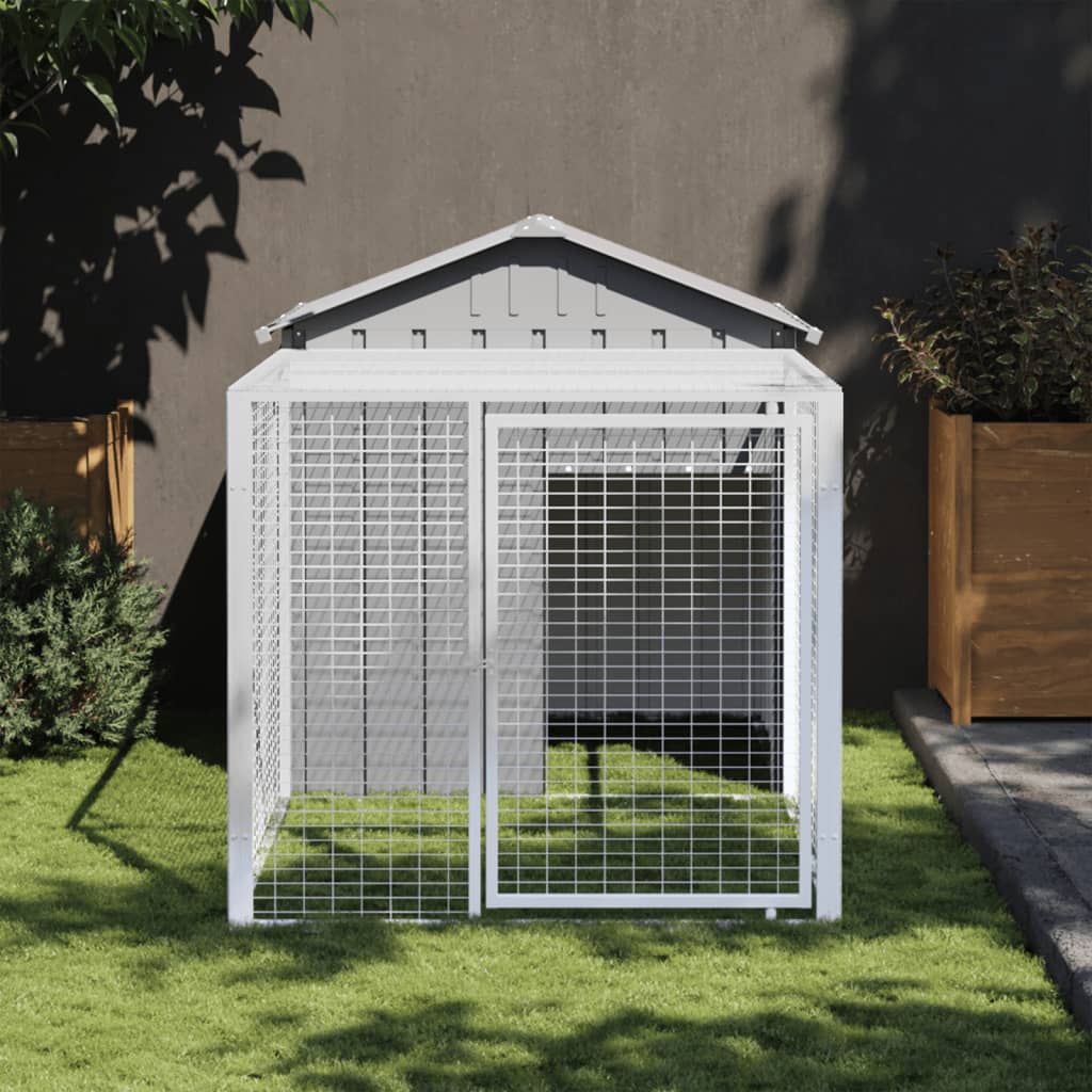 Chicken Cage with Run Light Grey 117x201x123 cm Galvanised Steel - Unbeatable Bargains