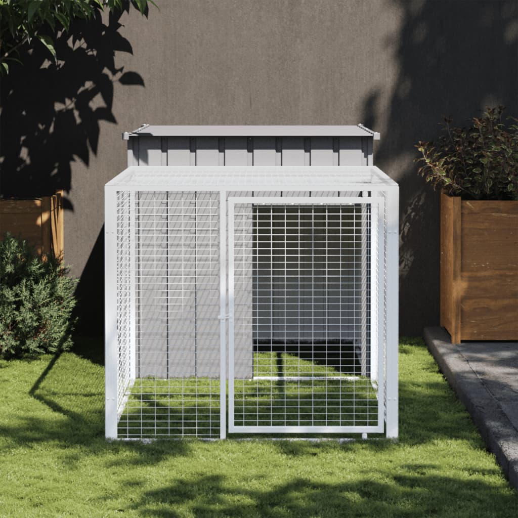 Chicken Cage with Run Light Grey 110x201x110 cm Galvanised Steel - Casper Homes