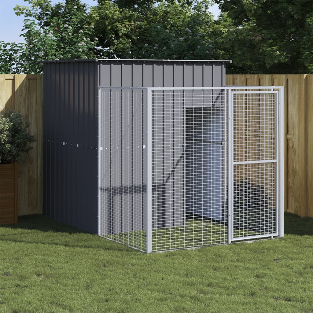 Dog House with Run Anthracite 165x251x181 cm Galvanised Steel - Tyrell & Tyrell
