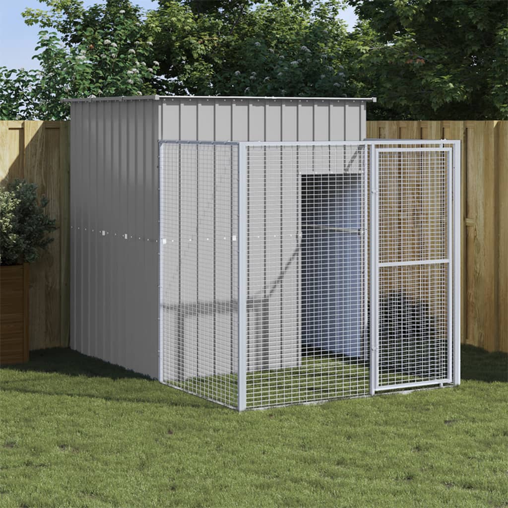 Dog House with Run Light Grey 165x251x181 cm Galvanised Steel - Merkel Designers