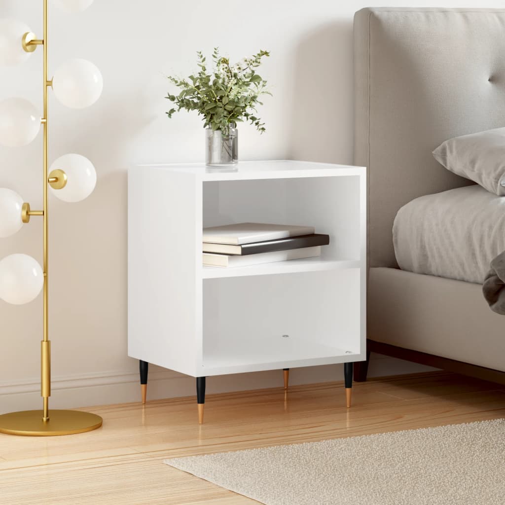 Bedside Table - ADRIAN Aven Nightstand High Gloss White 40cm - Unbeatable Bargains