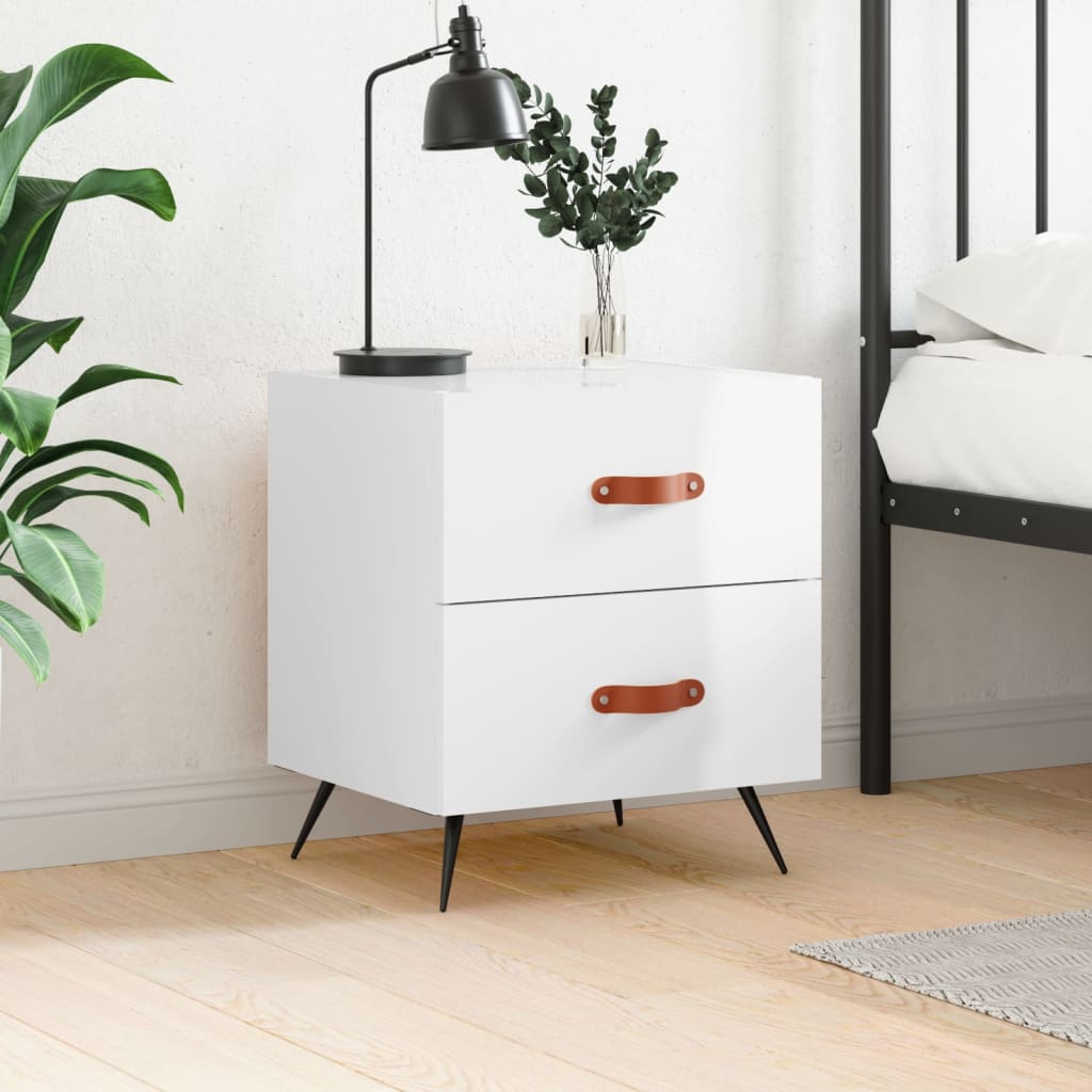 Bedside Table - ROGERS Sid Nightstand High Gloss White 40cm - Unbeatable Bargains