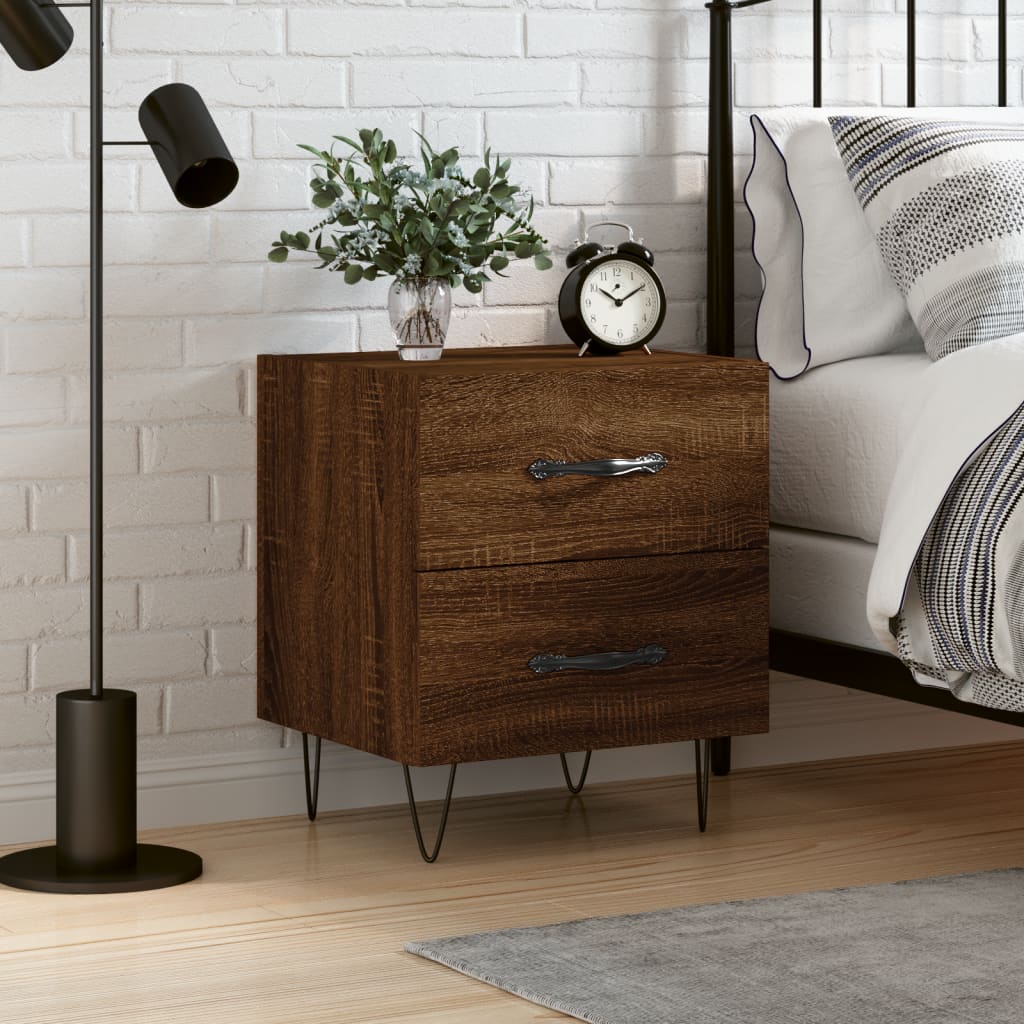 Bedside Table - ROGERS Ray Nightstand Brown Oak 40cm - Unbeatable Bargains