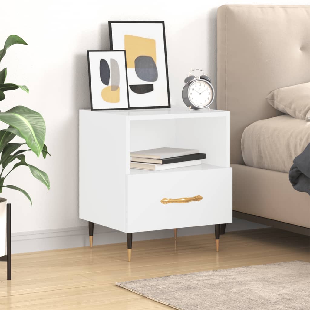Bedside Table - ROGERS Bea Nightstand High Gloss White 40cm - Unbeatable Bargains
