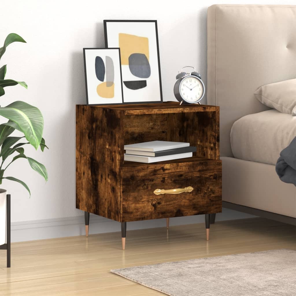 Bedside Cabinet Smoked Oak 40x35x47.5 cm Engineered Wood - Tyrell & Tyrell