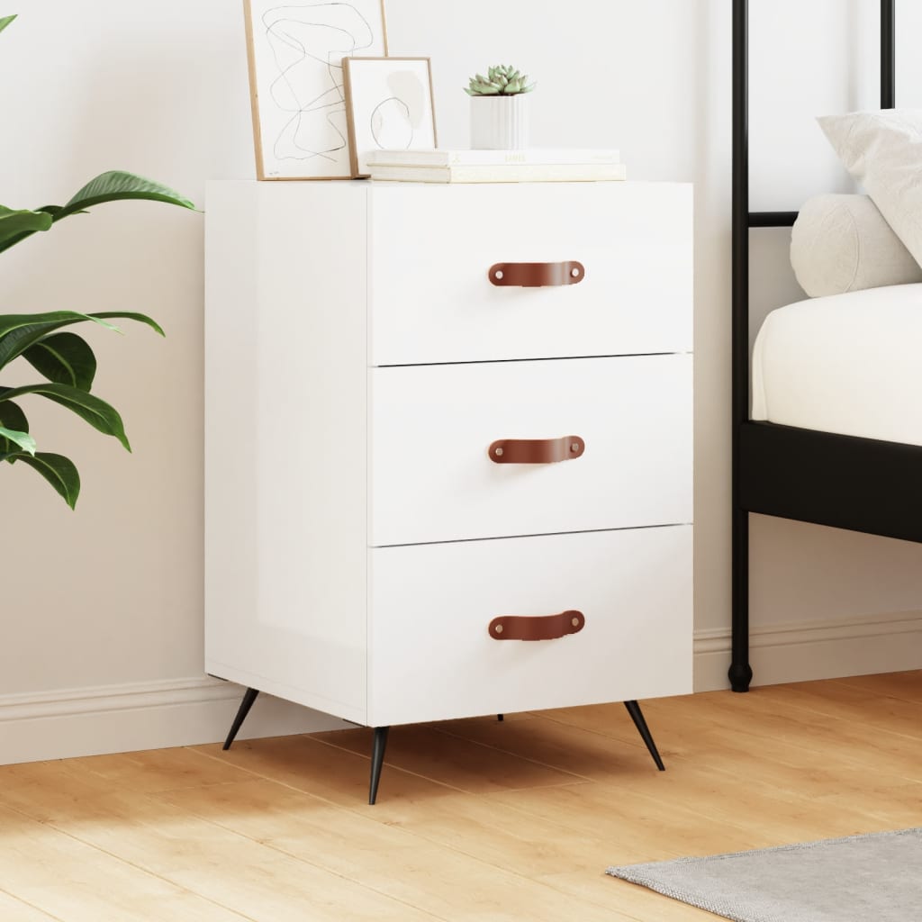 Bedside Table - LOWELL Sam Nightstand High Gloss White 40cm - Style and Chic