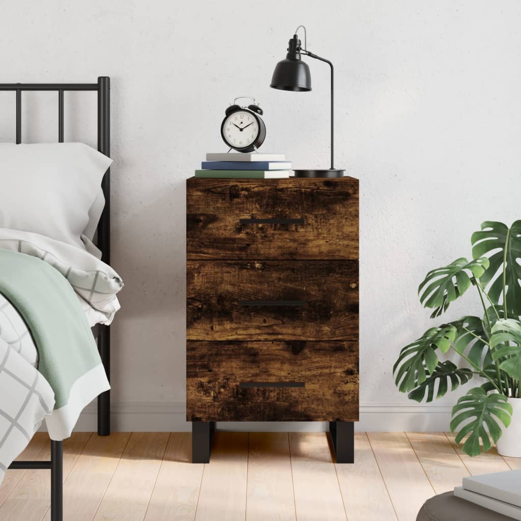 Bedside Table - LOWELL Rae Nightstand Smoked Oak 40cm - The Home Maker