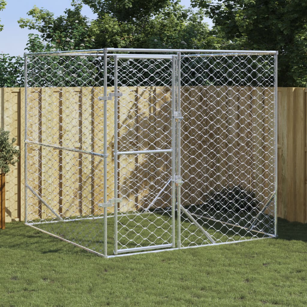 Outdoor Dog Kennel Silver 2x2x2 m Galvanised Steel - Millennium Furniture