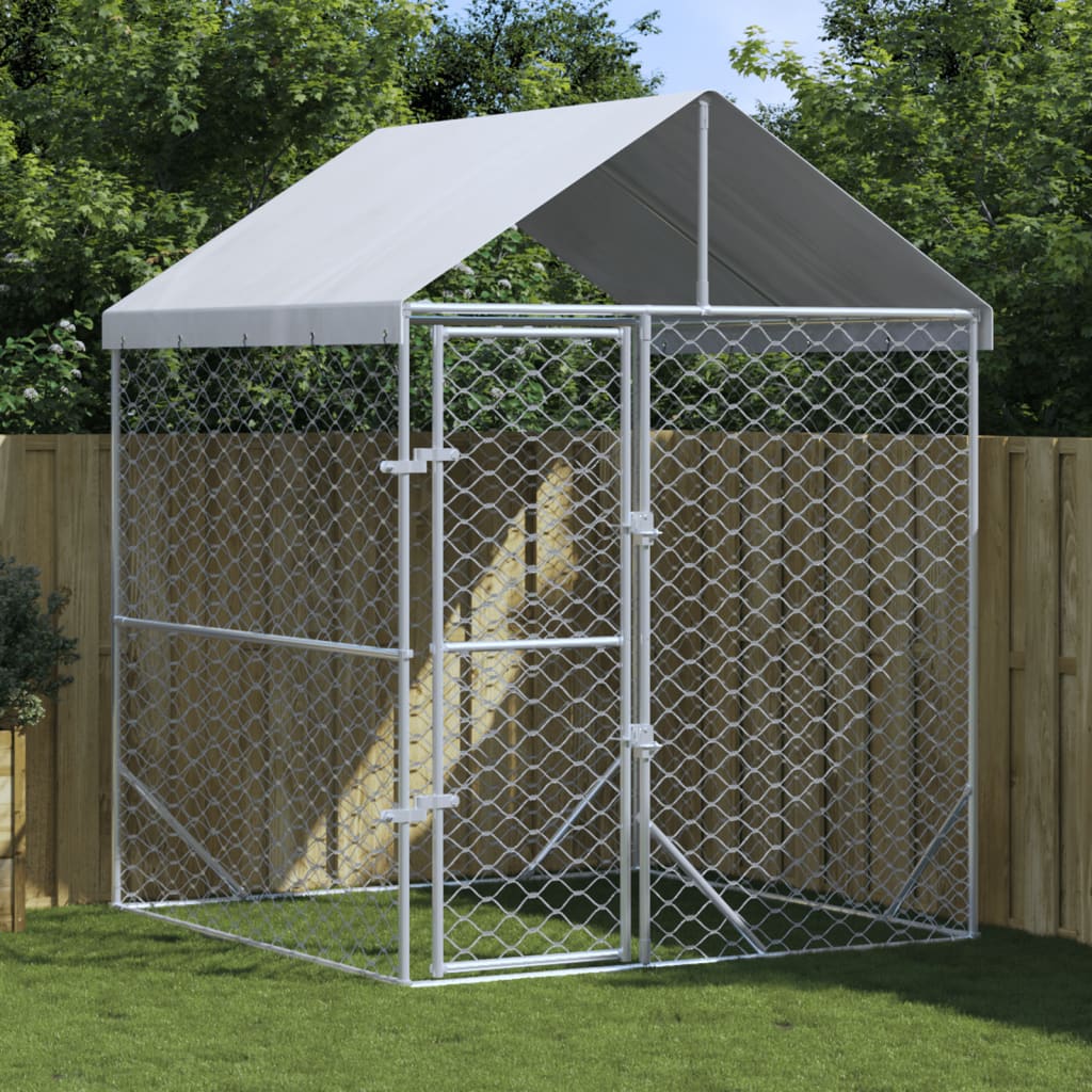Outdoor Dog Kennel with Roof Silver 2x2x2.5 m Galvanised Steel - Sid & Sam
