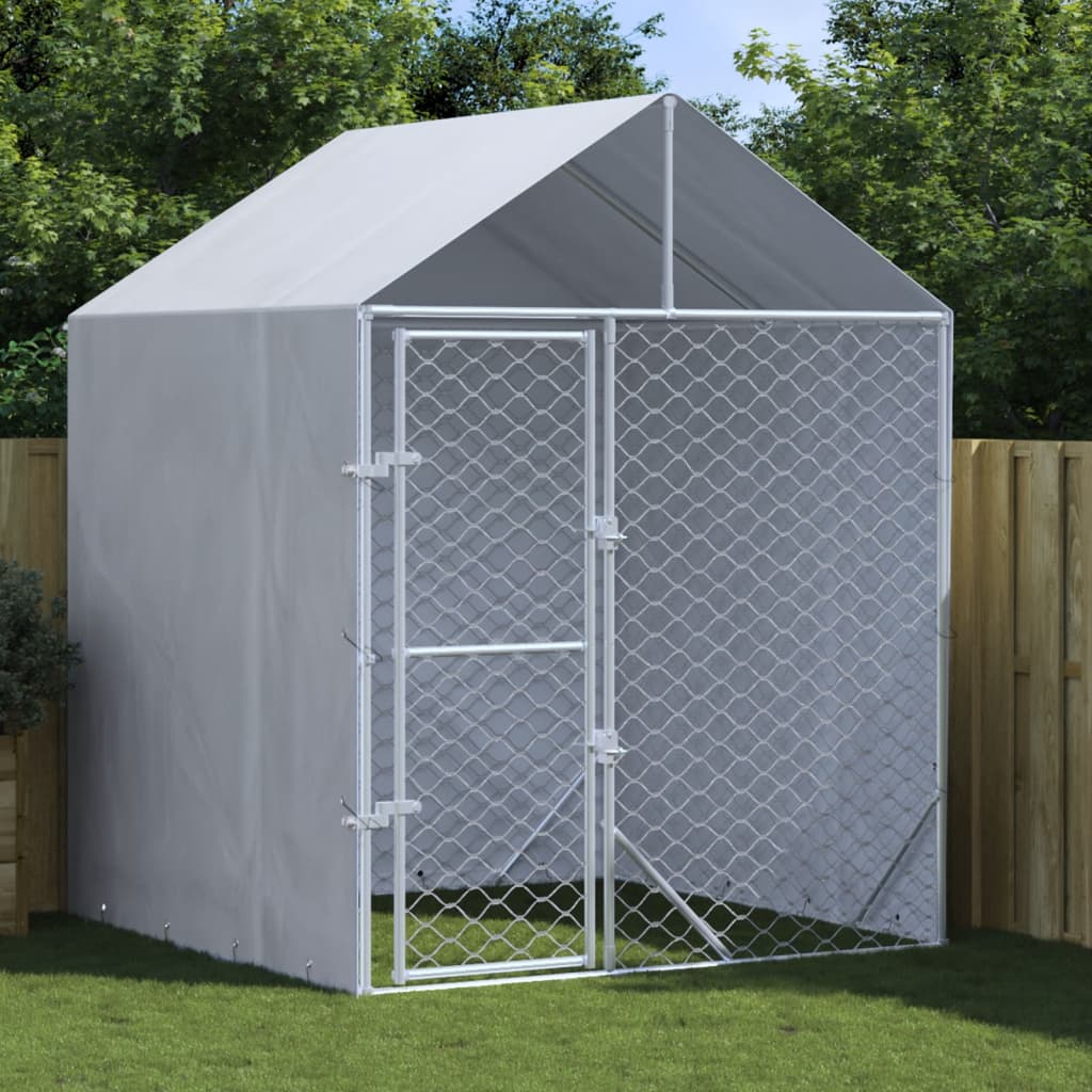 Outdoor Dog Kennel with Roof Silver 2x2x2.5 m Galvanised Steel - Millennium Furniture