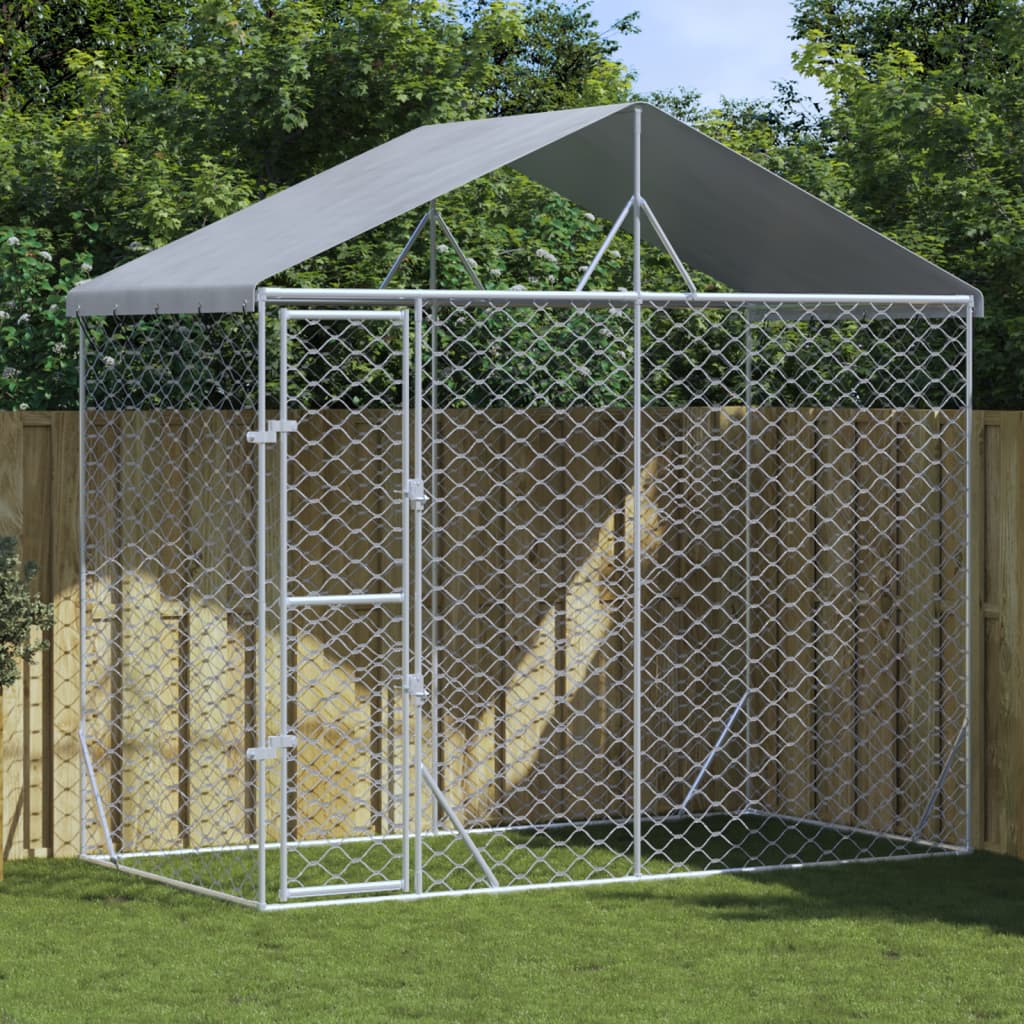 Outdoor Dog Kennel with Roof Silver 3x1.5x2.5 m Galvanised Steel - Sid & Sam