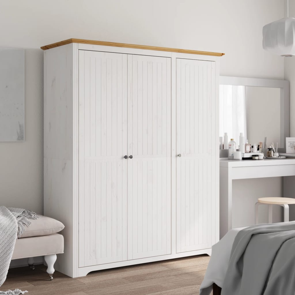 Wardrobe - BITA 3 Door Wardrobe White and Brown 146cm - Merlin Deals