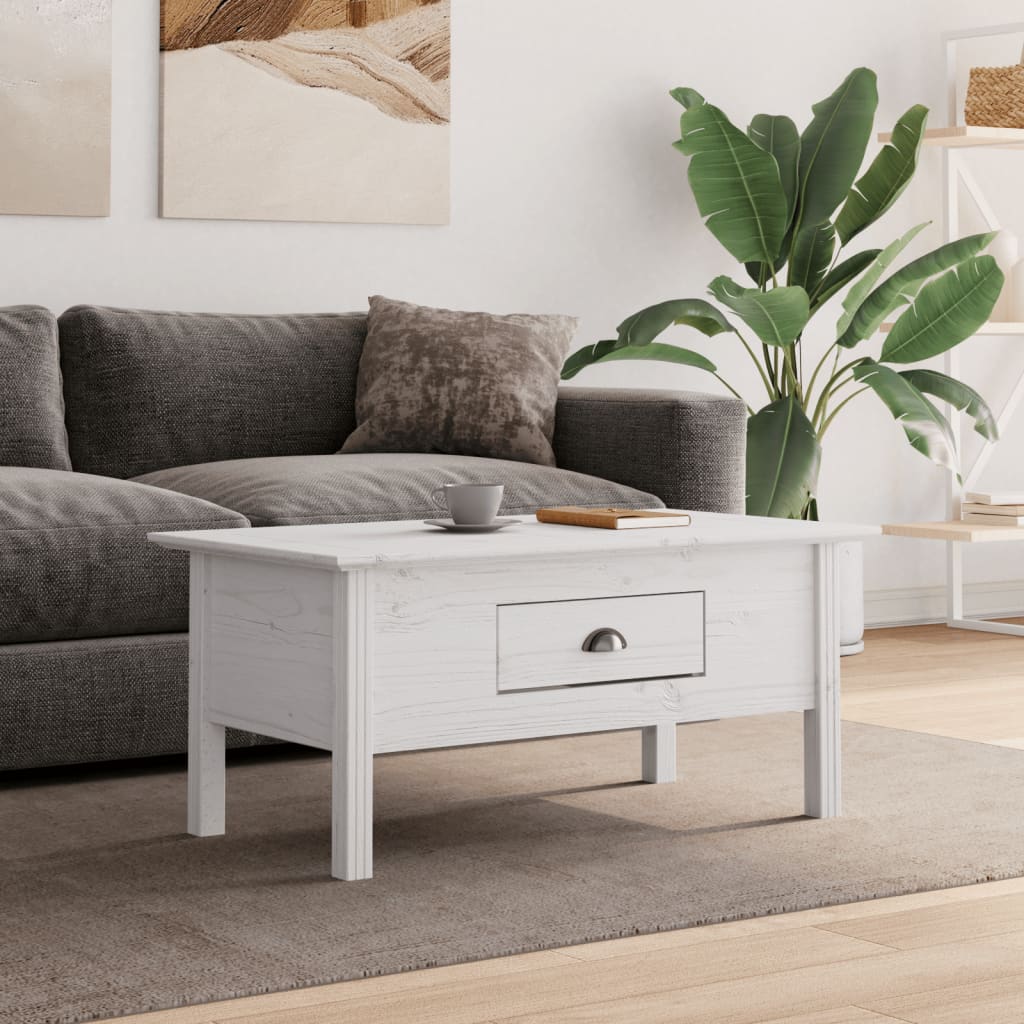 Coffee Table BODO White 100x55x45 cm Solid Wood Pine - Merlin Deals