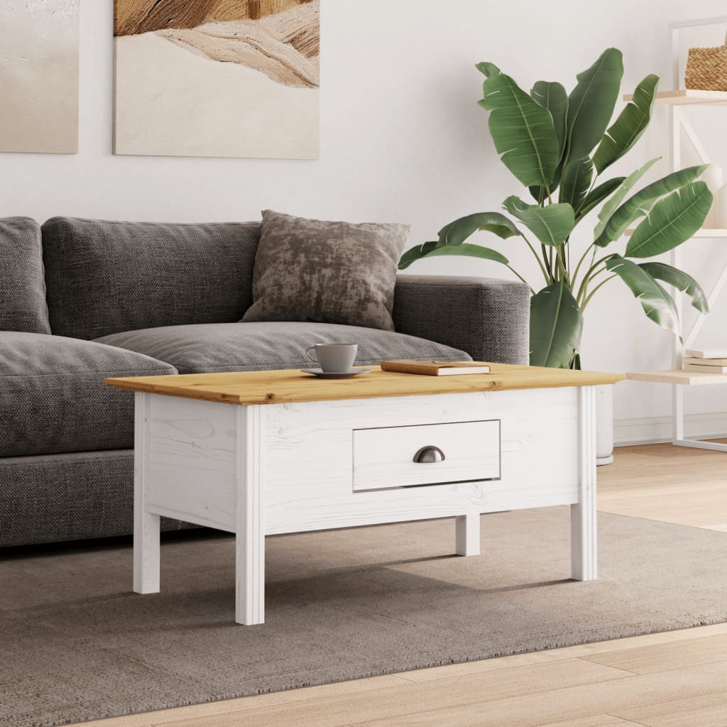 Coffee Table BODO White and Brown 100x55x45 cm Solid Wood Pine - The Home Maker