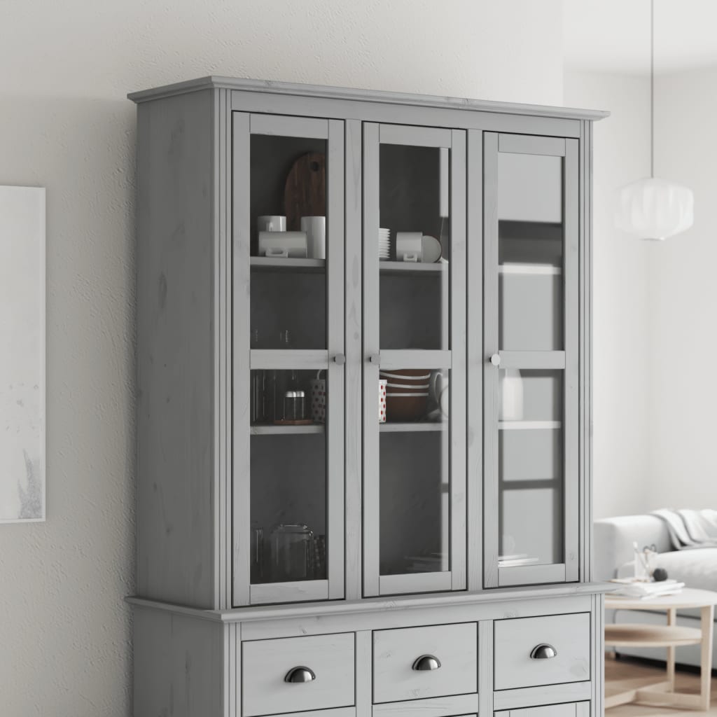 Cabinet with Glass Doors BODO Grey Solid Wood Pine - Direct Imports