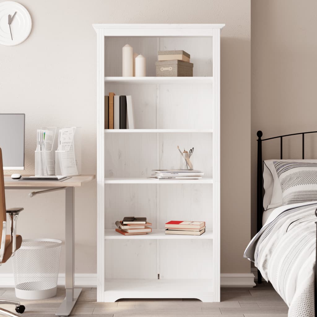 Bookcase BODO White 80x38x180 cm Solid Wood Pine 5-Tier - Merkel Designers