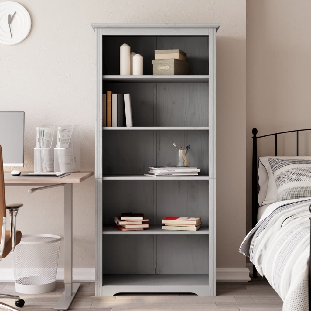 Bookcase BODO Grey 80x38x180 cm Solid Wood Pine 5-Tier - Merkel Designers