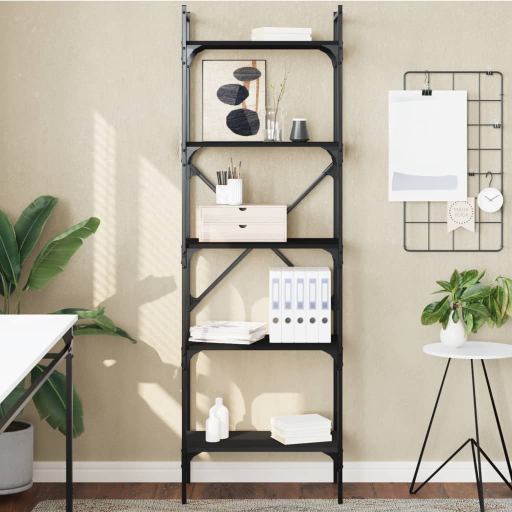 Bookcase 5-Tier Black 56x31.5x174 cm Engineered Wood - Sid & Sam