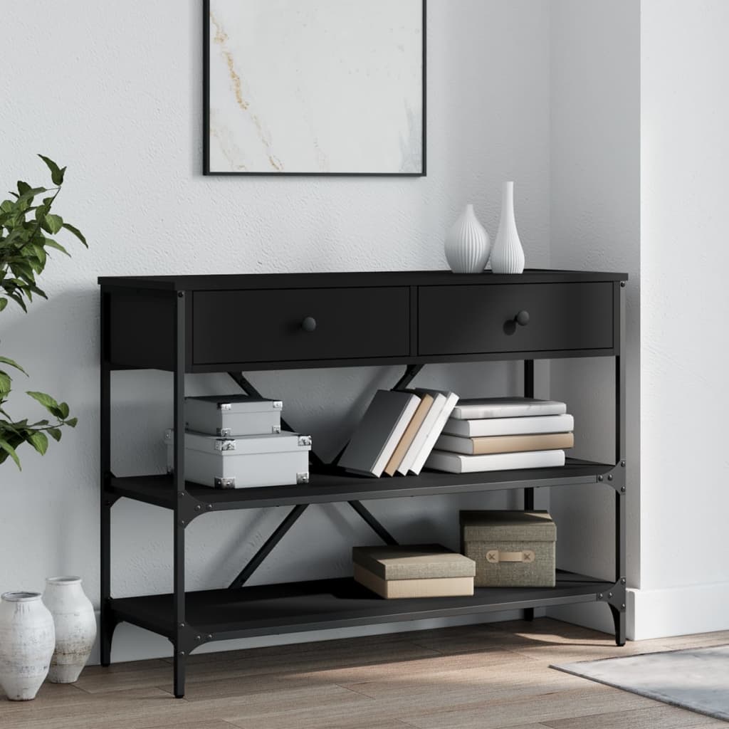 Console Table with Drawers and Shelves Black Engineered Wood - Discount Dealers