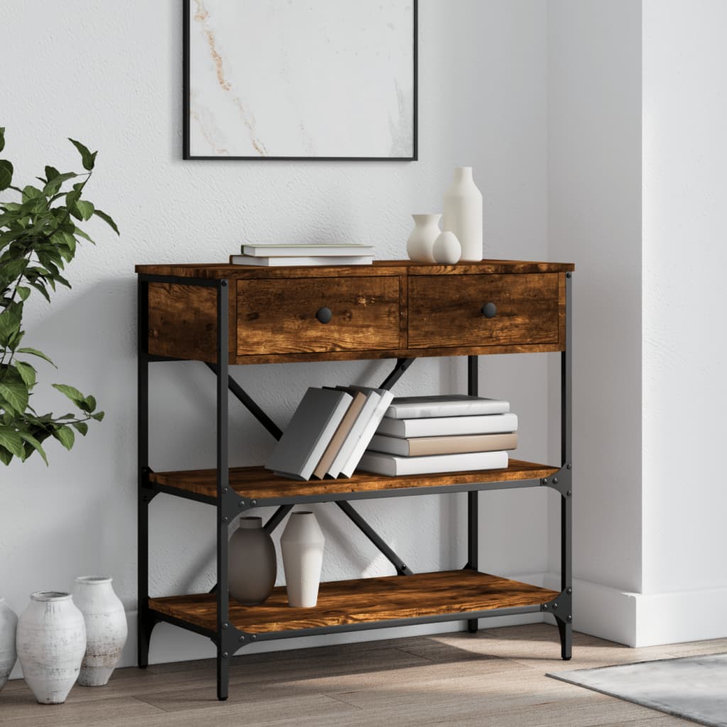 Console Table Smoked Oak 75x34.5x75 cm Engineered Wood - Brittle & Co