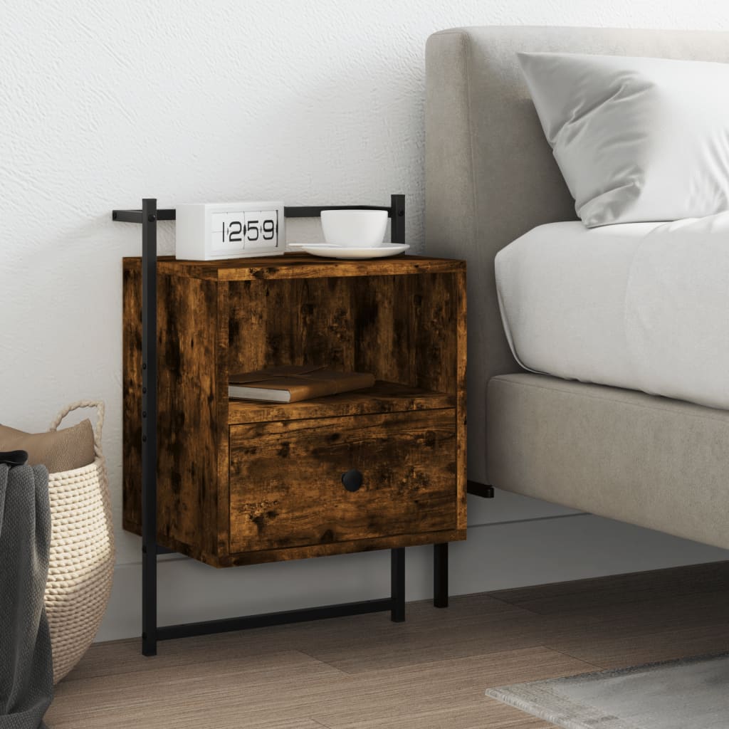 Bedside Table - STEWART Nightstand Smoked Oak 40cm - Millennium Furniture