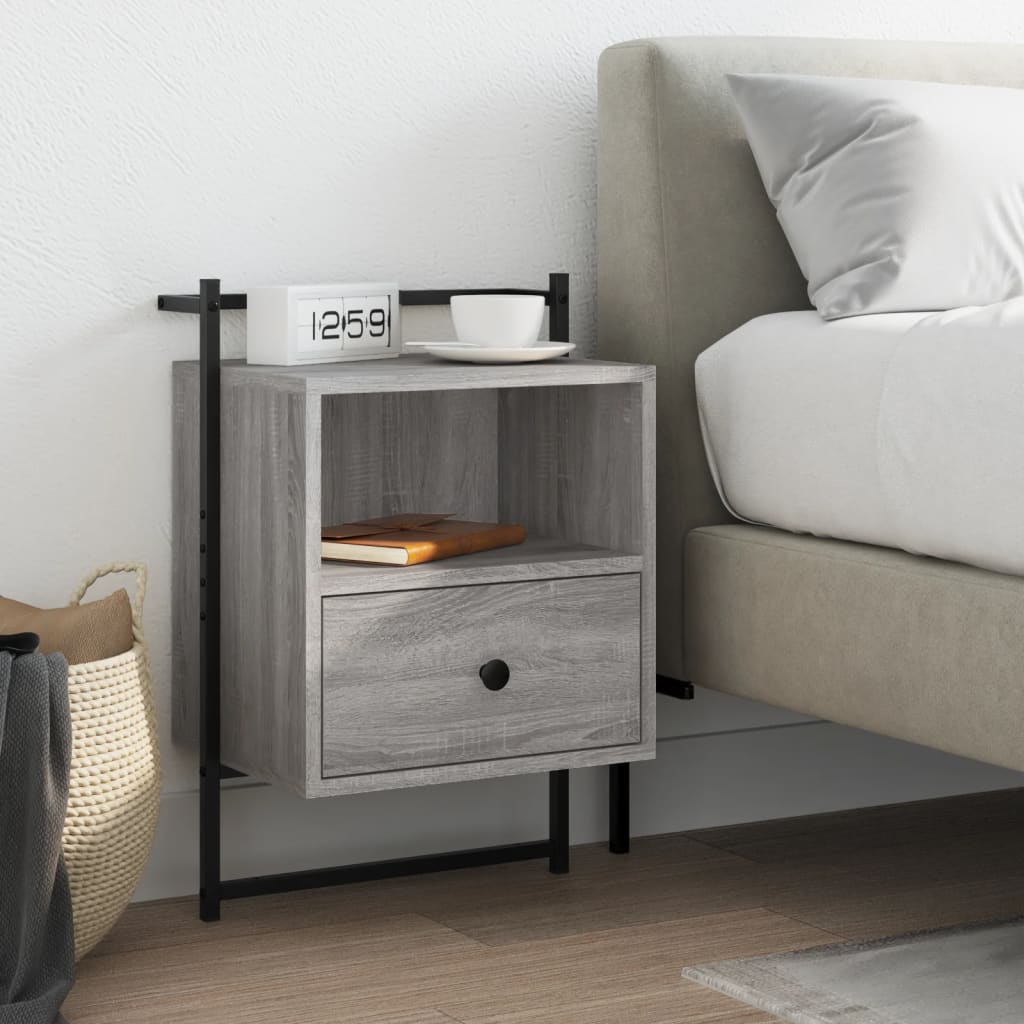 Bedside Table - STEWART Nightstand Grey Sonoma 40cm - Sid & Sam