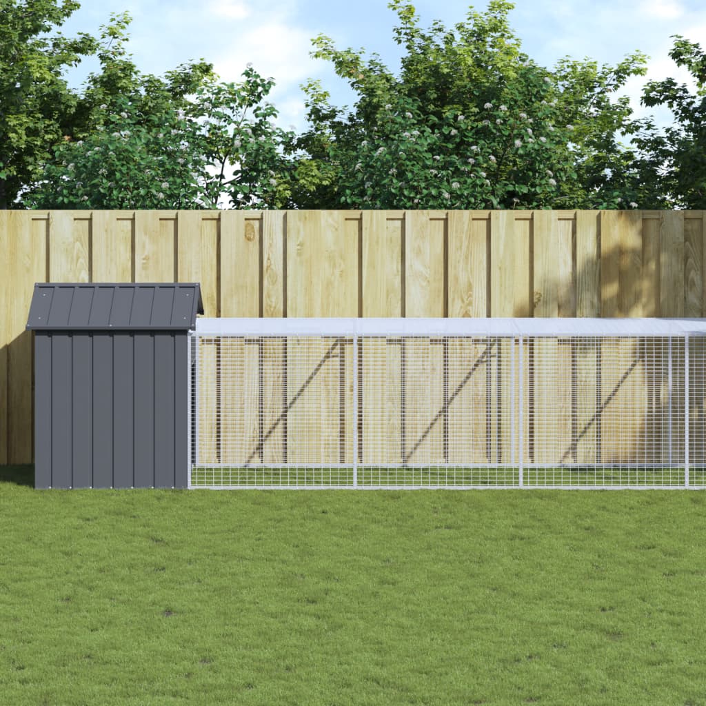 Chicken Cage with Run Anthracite 117x1221x123 cm Galvanised Steel - Style and Chic