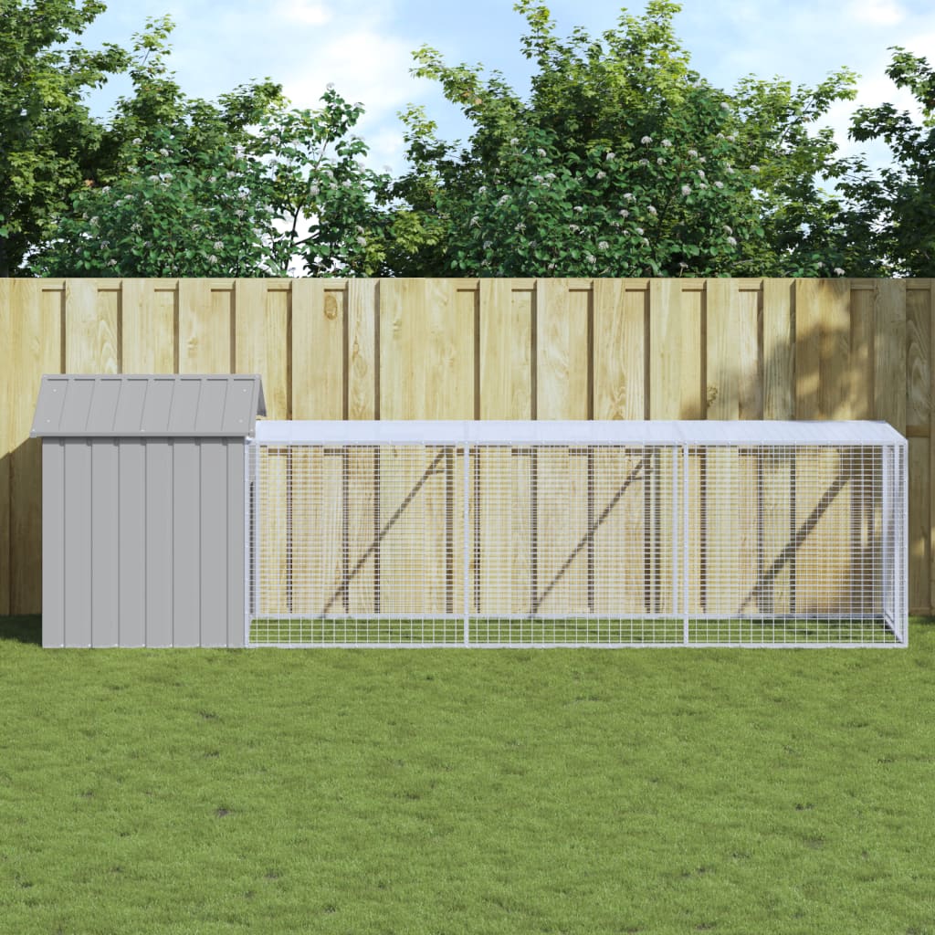 Chicken Cage with Run Light Grey 117x405x123 cm Galvanised Steel - The Home Maker