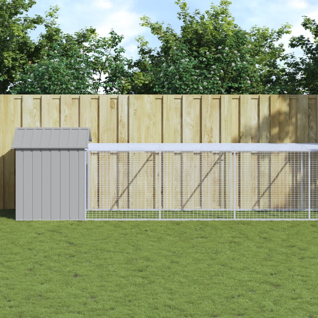 Chicken Cage with Run Light Grey 117x609x123 cm Galvanised Steel - Sid & Sam