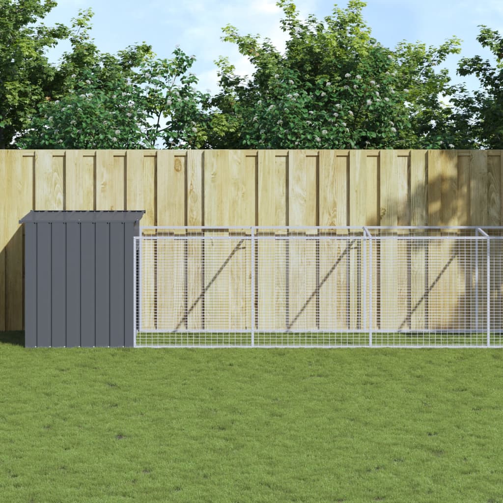 Dog House with Run Anthracite 110x1221x110 cm Galvanised Steel - The Home Maker