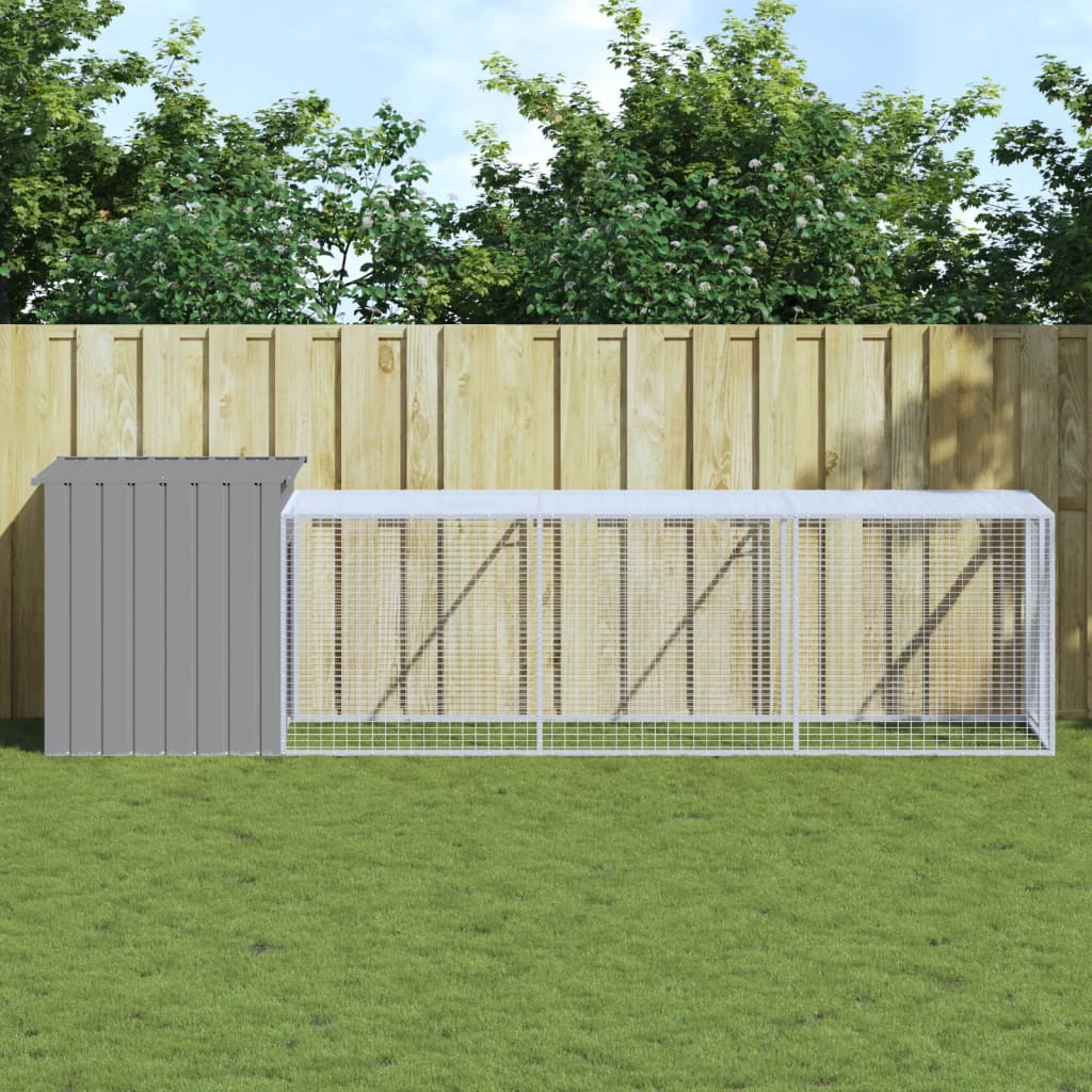 Chicken Cage with Run Light Grey 110x405x110 cm Galvanised Steel - Merlin Deals