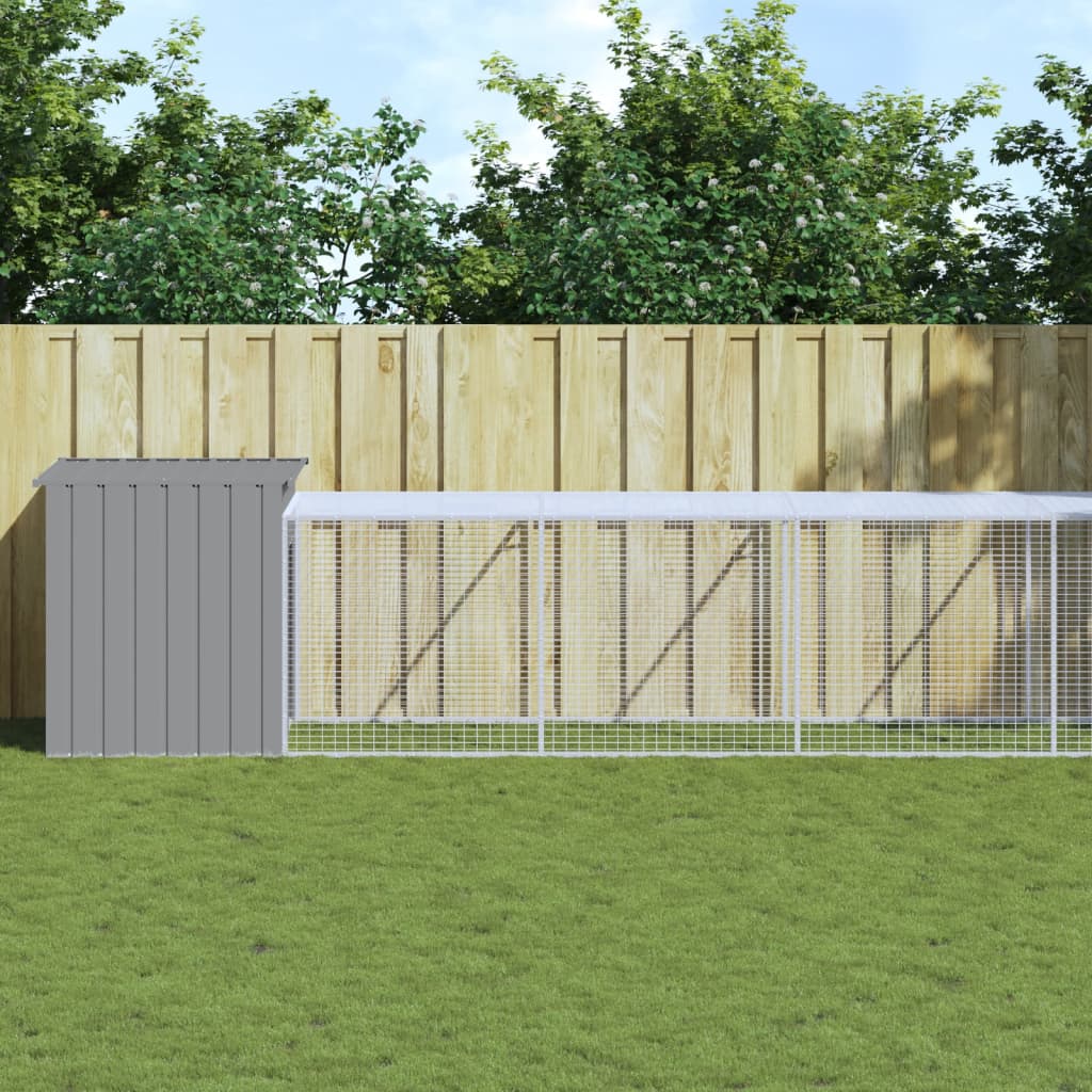 Chicken Cage with Run Light Grey 110x1221x110 cm Galvanised Steel - Unbeatable Bargains
