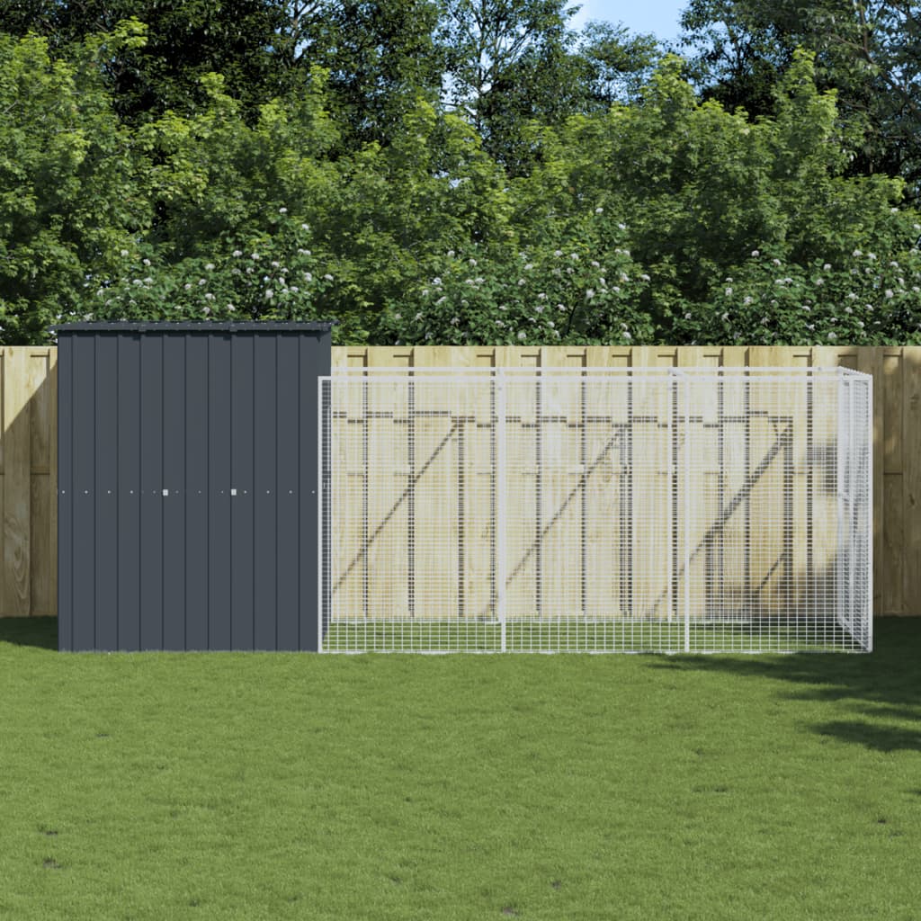 Dog House with Run Anthracite 165x455x181 cm Galvanised Steel - R and M Furniture