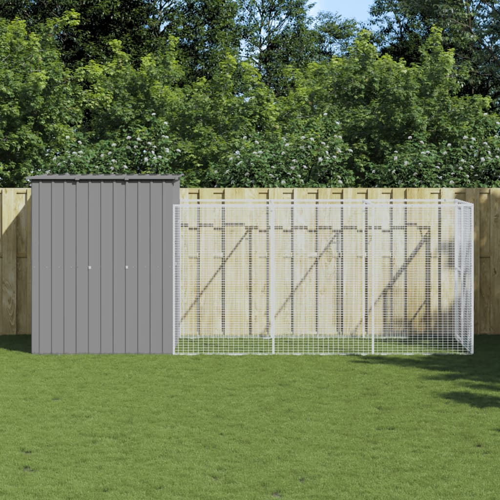 Dog House with Run Light Grey 165x455x181 cm Galvanised Steel - The Home Maker