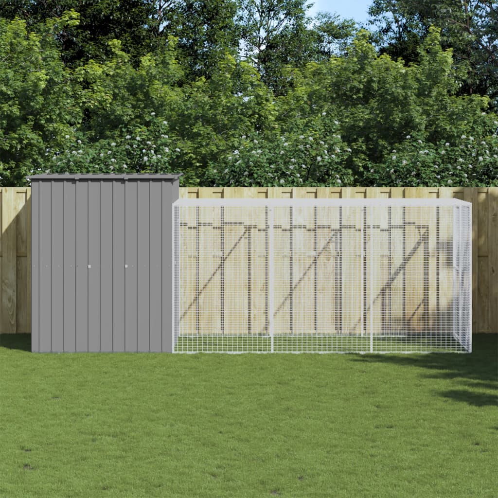 Chicken Cage with Run Light Grey 165x455x181 cm Galvanised Steel - Unbeatable Bargains