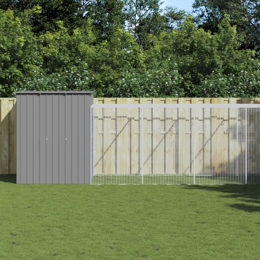 Chicken Cage with Run Light Grey 165x659x181 cm Galvanised Steel - R and M Furniture