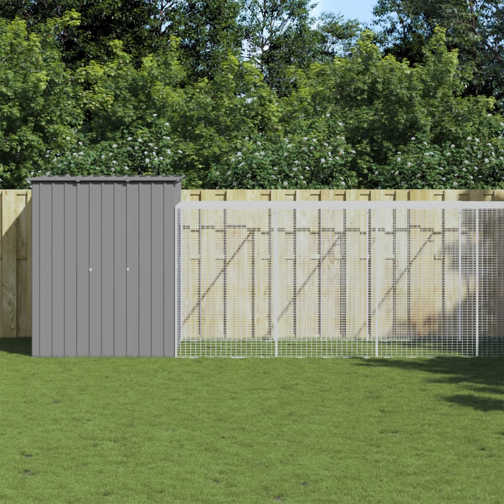 Chicken Cage with Run Light Grey 165x1271x181 cm Galvanised Steel - Merlin Deals