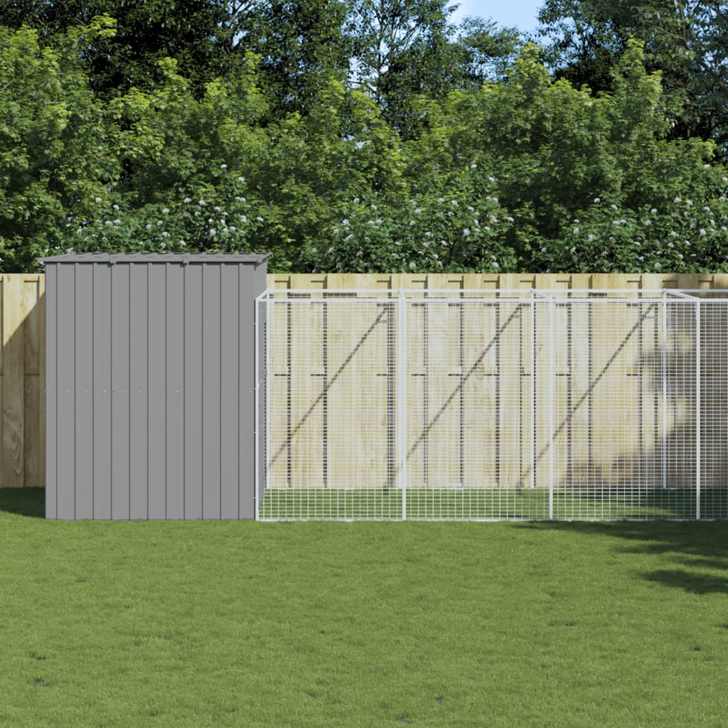 Dog House with Run Light Grey 214x661x181 cm Galvanised Steel - The Home Maker