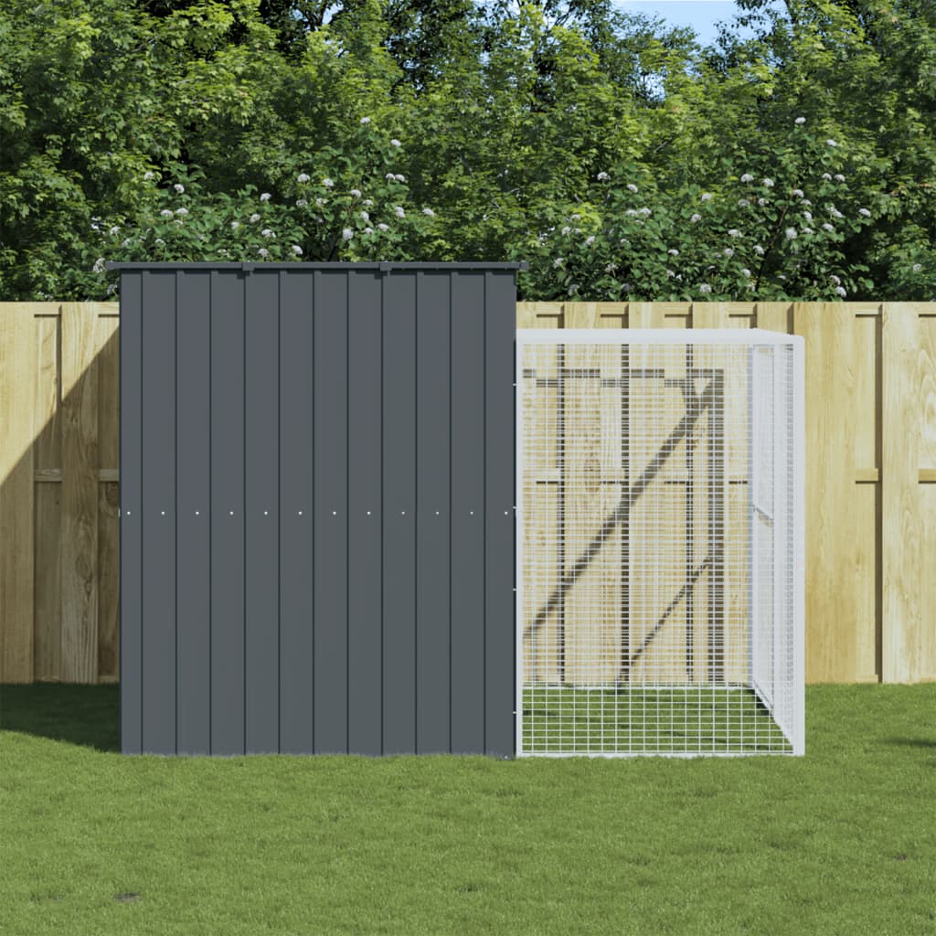 Dog House with Run Anthracite 214x253x181 cm Galvanised Steel - The Home Maker