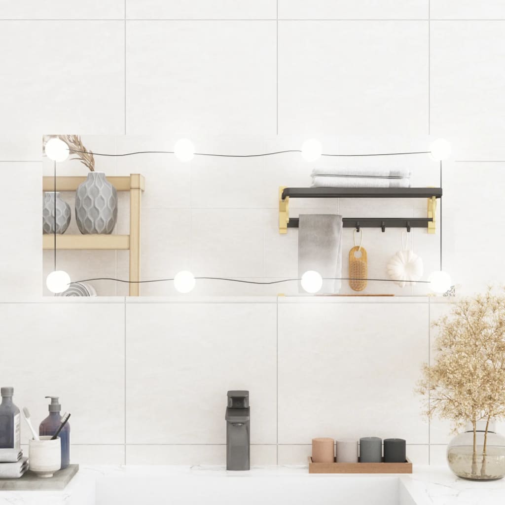 Wall Mirror with LED Lights 30x80cm Glass Rectangle - Decor Base