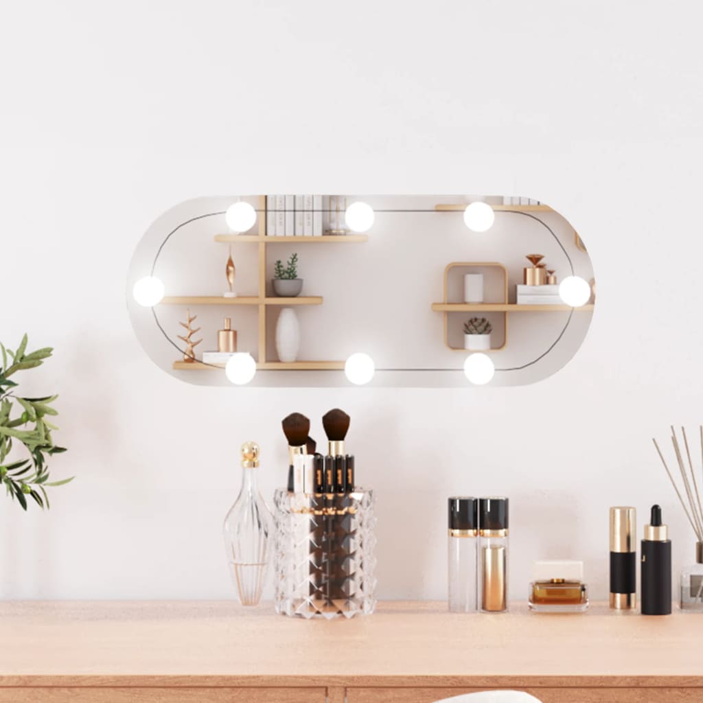 Wall Mirror with LED Lights 20x50cm Glass Oval - Decor Base